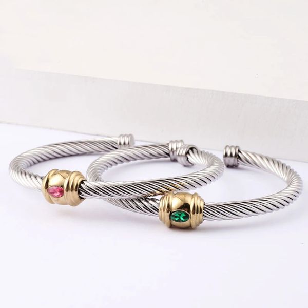Bracelet de mode en acier inoxydable torsadé anneau fendu bracelets de zircone pour les femmes de mariage de luxe personnalisé bracelet bijoux 231219