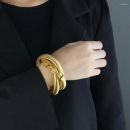 Brazalete Moda Estiramiento Metal Acero inoxidable 3 capas Textura Pulsera Impermeable 18 K Joyería de color oro