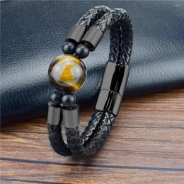 Bracelet mode Style hommes Bracelet en cuir naturel rouge oeil de tigre pierre en acier inoxydable aimant fermoir hommes bijoux 2023 cadeau de noël