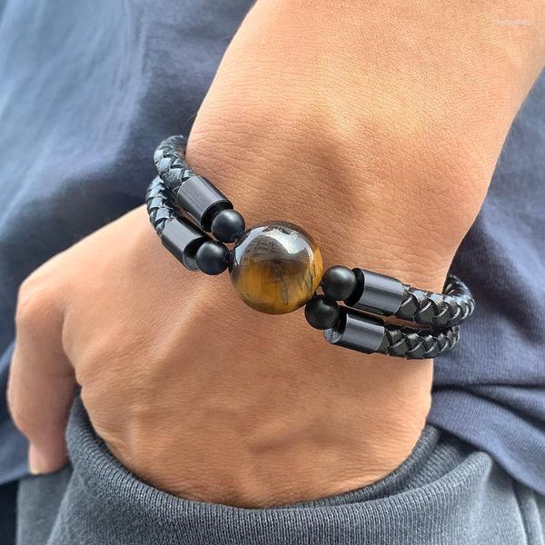 Bracelet Mode Style Hommes Bracelet En Cuir Naturel Rouge Oeil De Tigre Pierre En Acier Inoxydable Aimant Fermoir Hommes Bijoux 2023 Cadeau De Noël Melv22