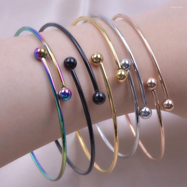 Bangle mode deux perles Bracelets de bracelets en acier inoxydable pour femmes accessoires pour hommes Fit Charms Rainbow / Black / Silver / Gold Color Pulsera