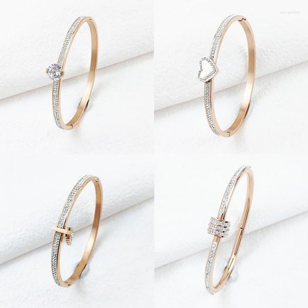 Bracelet mode blanc Zircon goutte pour les femmes en acier inoxydable en forme de coeur pierres précieuses ouvert bijoux de mariage cadeau