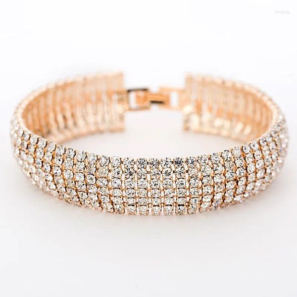 Bracelet brillant à 7 rangées de strass pour femmes, bracelets de fête