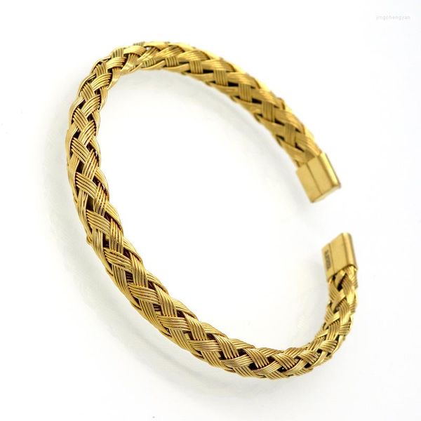 Brazalete de moda para mujer, pulseras de oro de Color abierto retorcidas, brazalete trenzado de acero inoxidable con tejido de trigo, joyería de medio círculo