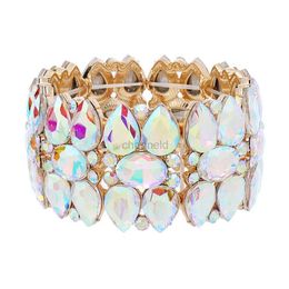 Bangle Fashion Dames Glanzende Waterdruppel Strass Stretch Brede Armband Armbanden Party 240319
