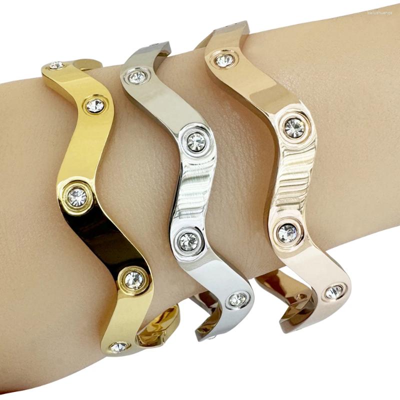 Bangle fashionabla och rostfritt stål kvinnors armband vågig form med zirkondesign valfria utsökta smycken gåvor