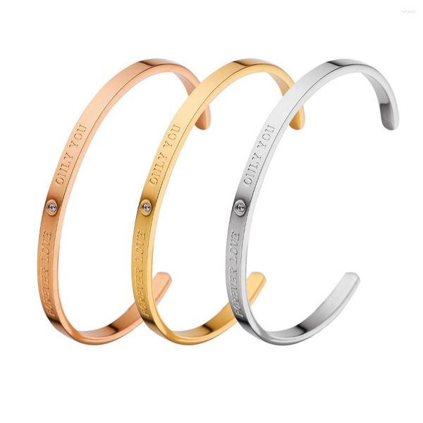 Brazalete Brazaletes de moda y versátiles para mujer Pulsera de acero inoxidable con circón FOREVEY LOVE Joyería de diseño Oro de 18 k