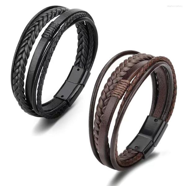 Brazalete de diseño de estilo étnico de moda, pulsera tejida a mano, cuerda de cuero de vaca, venta versátil para hombres y mujeres