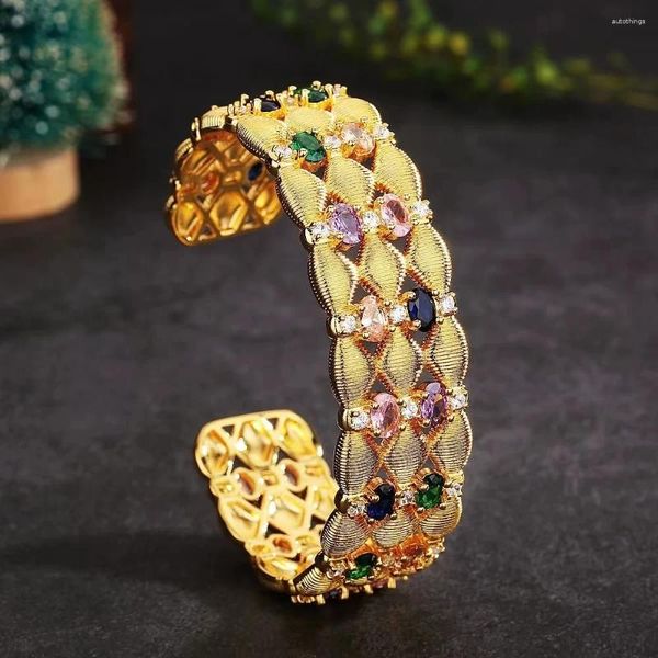 Brazalete de señora personalizado de moda, pulsera de piedra coloreada, Circón dorado con apertura