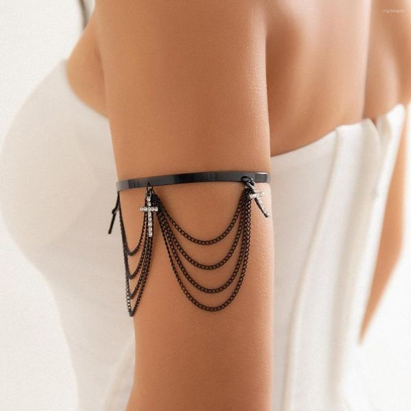 Bracelet à la mode Resort ouverture Bracelet chaîne contractée croix pendentif gland bras pour femme bijoux accessoires