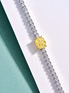Bracelet femme 925 en argent Sterling Tennis Bracelet géométrique grand ovale jaune diamant bijoux Vintage cristal carré Zircon