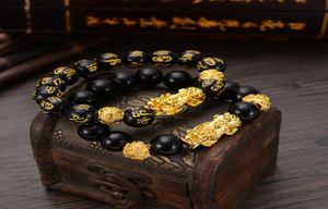 Bangle Feng Shui Obsidian Stone Beads Braceletes Men Femmes Unisexe bracelet Gol