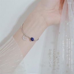 Bracelet en argent fin couleur femme Bracelets doux élégant cristal bleu haricot Zircon lune pendentif chaîne pour femme Mujer cadeaux SB067