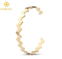 Brangle Fine4u B156 Bracelets à onde lisse en acier inoxydable Bracelets Bangles Gold Couleur ouverte pour hommes Femmes Réglable3896193