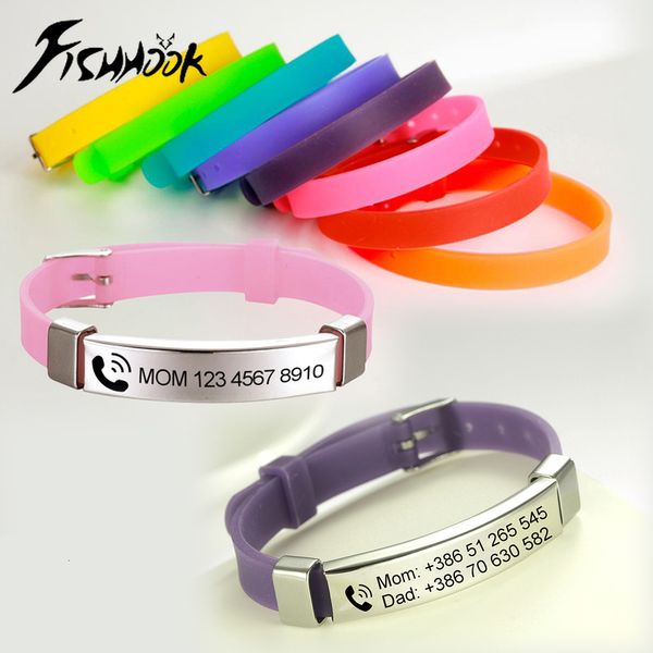 Bracelet Fishhook Baby Safe Personnalisé Airtag ID Bracelet SOS Nom personnalisé Sécurisé Souple Silicone Bracelet Identité Pour Enfant Enfant Bijoux 230826