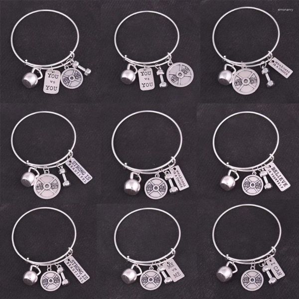 Bracelet Fitness Haltérophilie Bouilloire Bell Haltère Barbell STRONG IS BEAUTIFUL YOU Et Gym Bodybuilding Charm Bracelets Réglables