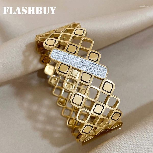Bracelet FLASHBUY 316L en acier inoxydable creux géométrique large Bracelets pour femme tendance couleur or bijoux cadeaux Pulsera