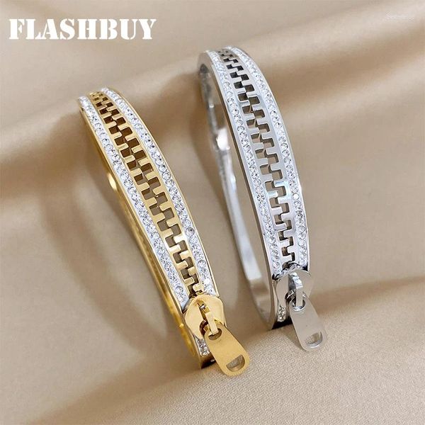 Bangle Flashbuy créatif strass brillants éclats de bracelet en acier inoxydable 18k