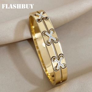Brazalete Flashbuy creativo de acero inoxidable intersecta brazaletes de moda inusuales pulseras declaración placa de oro de 18 quilates joyería impermeable