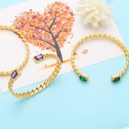 Bracelet FLOLA grosse chaîne cubaine manchette bracelets pour femmes cuivre plaqué or géométrique cristal déclaration bijoux cadeaux Brth02
