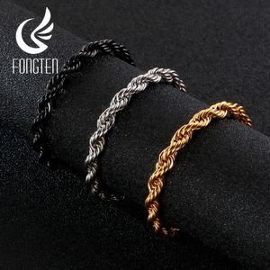 Bangle Fongten 8mm Twisted Chain Armband voor Mannen Roestvrij Staal Zwarte Hand Chain Armbanden Bangle Mannelijke Sieraden Gift Groothandel 231216