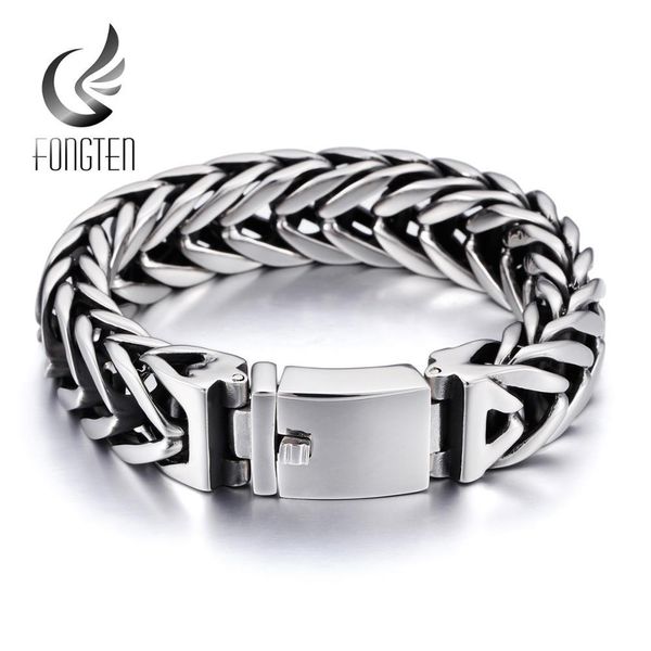 Bracelet Fongten lourd tressé maille lien chaîne hommes Bracelet couleur argent acier inoxydable Punk Viking Style bijoux de mode