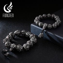 Bangle Fongten Retro Beads Pulseira Homens Aço Inoxidável Preto Bênção Charme Amizade Pulseiras Masculinas Bangle Acessórios Jóias