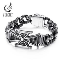 Bracelet Fongten crâne croix gourmette hommes Bracelet Vintage noir chaîne cubaine acier inoxydable squelette mâle Bracelets Bracelet bijoux