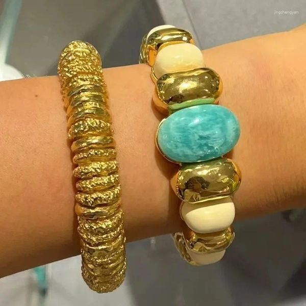 Brazalete francés retro nicho Tianhe piedra estilo de vacaciones de gama alta pulsera de extremo abierto joyería plegable