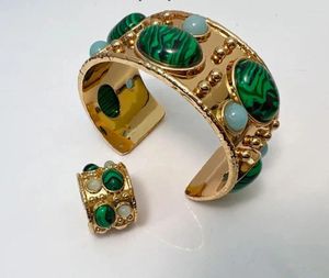 Bangle Franse vintage mode malachiet armband prachtige koper vergulde halfedel stenen set open ring damesjuwelen open ring