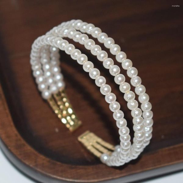 Brazalete francés Vintage perla pulsera abierta para mujer regalo de San Valentín joyería de alta calidad