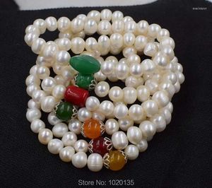 Armband Zoetwater Parel Wit Dichtbij Ronde Jades 10mm 8-9mm Natuur Armband 7.5inch Groothandel Bead Gift FPPJ