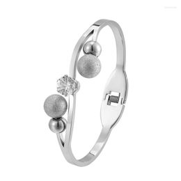 Bracelet Givré En Acier Inoxydable Boule Cubique Zircone Printemps Ouvert Bracelet Pour Femme Amour Cadeau De Mariage Bijoux En Gros Raym22