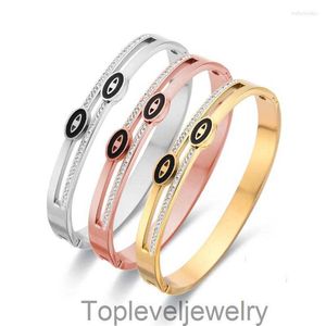 Bangle Fysara chic couleur noire émail rond museau de cochon rond Bracelets en acier inoxydable pour femmes