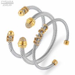 Brazalete FYSARA, brazalete giratorio de acero inoxidable apilable de lujo a la moda para mujer, brazalete abierto con circonita cúbica completa de boda para mujer 231113