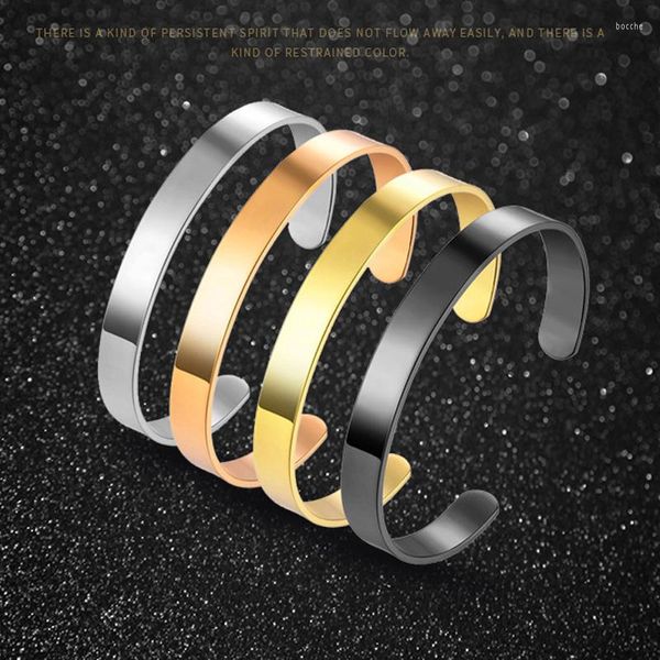 Brazalete FYSARA Invierno Mujeres Hombres Brazaletes Acero inoxidable Negro Oro Color Brazaletes abiertos Joyería clásica simple Logotipo láser al por mayor