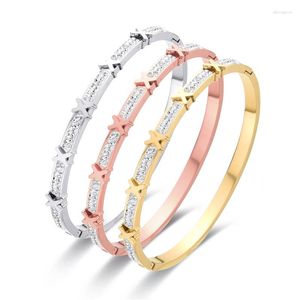 Brazalete FYSARA X estilo de letra pulsera de acero inoxidable para circón completo joyería de modificación de bambú mujeres cadena cruzada regalo de pareja