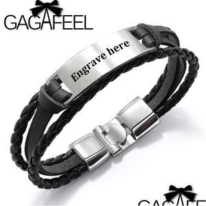 Bangle Gagafeel 4 kleuren op maat gegraveerd voor mannen Punk Mtilayer armband roestvrij staal Pu-leer speciaal geschenk mannelijk Drop Delivery Je Dhwul