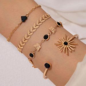 Brazalete GD Elegante Mujer Piedra Natural Forma C Pulseras con Apertura Estilo Vintage Girasol Acero Inoxidable para Mujer