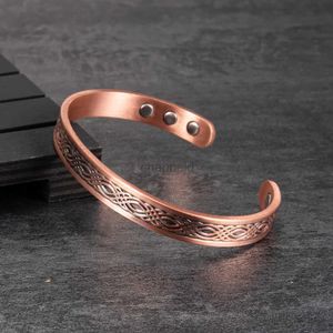Bangle echte koperen magnetische armband voor vrouwen verstelbare vintage Viking puur koperen armband en manchetarmbanden koperen magnetische armband 240319