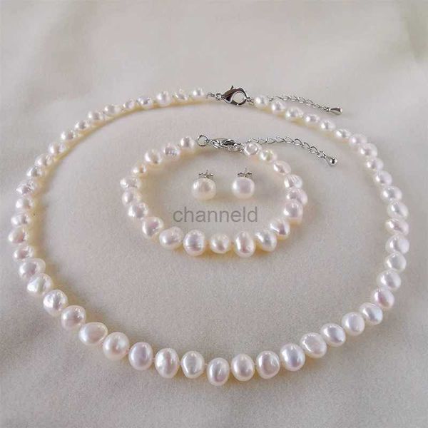 Bracelet véritable collier de perles baroques naturelles ensembles pour femmes ensembles de bijoux en acier inoxydable collier/Bracelet/boucles d'oreilles cadeau 240319
