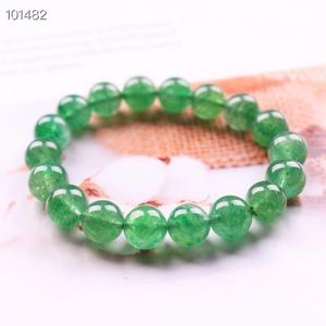 Brazalete de cristal de cuarzo de fresa verde Natural genuino para mujer, pulsera de cuentas redondas transparentes, joyería de moda de 7mm, 8mm, 9mm y 10mm AAAAAA