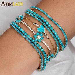 Bangle Geometrische Turkoois Armbanden voor Vrouwen Meisje Eenvoudige Klassieke 3mm Blauwe Steen Tennis Bedelarmband Mode-sieraden 230901