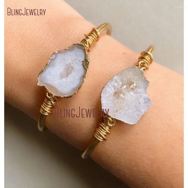 Brazalete Geométrico Ágatas Blancas Druzy Geoda Pareja Pulsera Brazalete Ajustable Color Oro Mujer