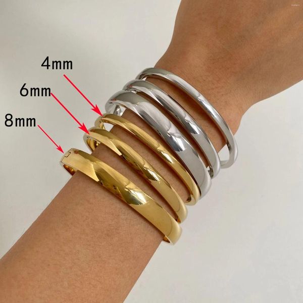 Bangle Ghidbk de acero inoxidable Gold Pvd Pvd Pvd Pulsor de patrón liso para mujeres para mujeres Joyas apilables de 3 piezas para mujeres