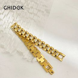 GHIDBK Waterdicht 18 cm Roestvrij Stalen Strass PVD Vergulde Dikke Ketting Bangle Armbanden Mode-sieraden Vrouwen Bijoux 231027