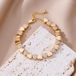 Bracelet couleur or coeur Zircon épissage Bracelet pour femmes à la mode en acier inoxydable ouverture réglable bijoux cadeau d'anniversaire