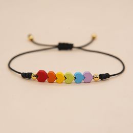 Bangle Go2boho slimme armbanden hematiet regenboogkleur kralen hart bedelarmband voor vrouwen vriendschap sieraden zwart touw sieraden 230907