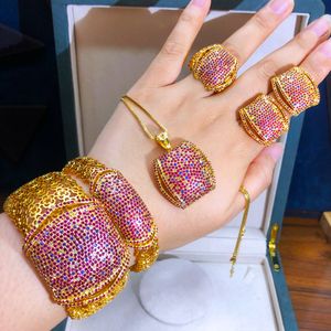 Bracelet GODKI Luxe Creux Dentelle 5PCS Bracelet Bague Boucle D'oreille Ensemble Pour Les Femmes De Mariage De Mariée Zircon Africain Indien Dubaï Bijoux 230506