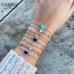 Bangle Godki Nieuwe luxe hart Cuban Link armbanden Bangenbanden kubieke zirconia cz bohemia armbanden voor vrouwen bruiloft femme mode sieraden g230210